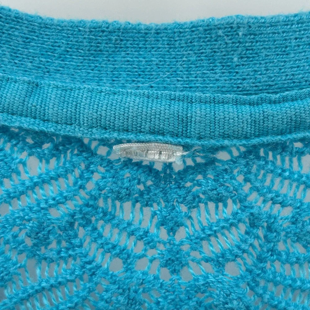 Bright Blue Open Knit Pointelle Button Front Cardigan Sweater 11/12 Transitional